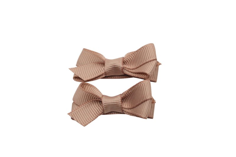 Setje kleine alligator haarspeldjes met strikje naturel bruin - Staartjes en Strikjes