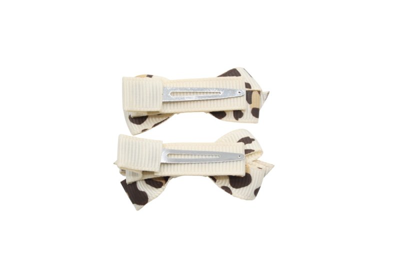 Setje kleine alligator haarspeldjes met strikje panterprint creme - Staartjes en Strikjes