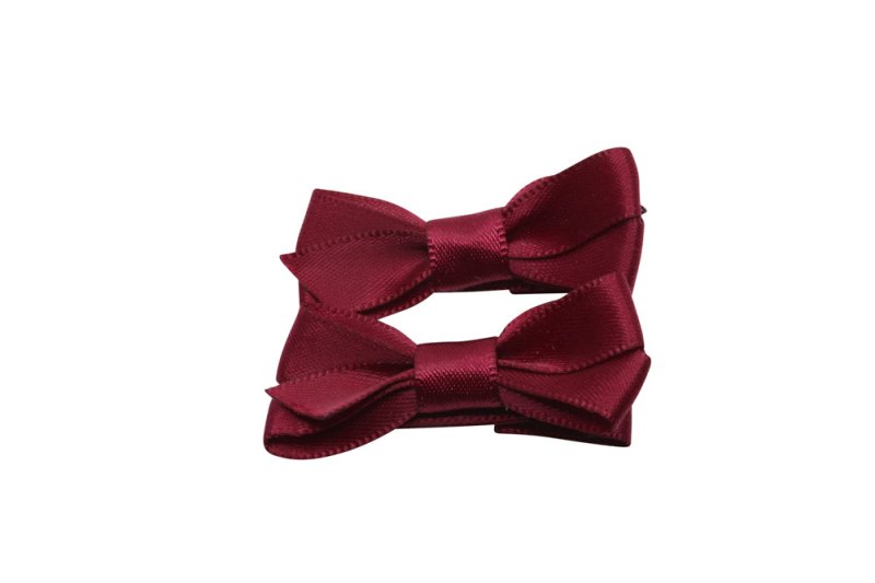 Setje kleine alligator haarspeldjes met strikje satijn bordeaux rood - Staartjes en Strikjes