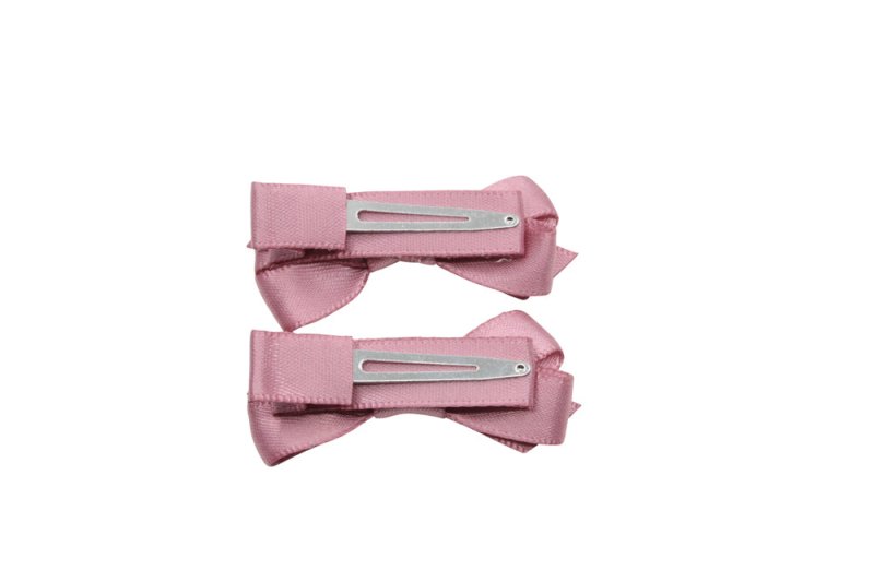 Setje kleine alligator haarspeldjes met strikje satijn diep oudroze/mauve - Staartjes en Strikjes