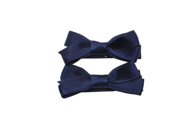Setje kleine alligator haarspeldjes met strikje satijn donkerblauw - Staartjes en Strikjes