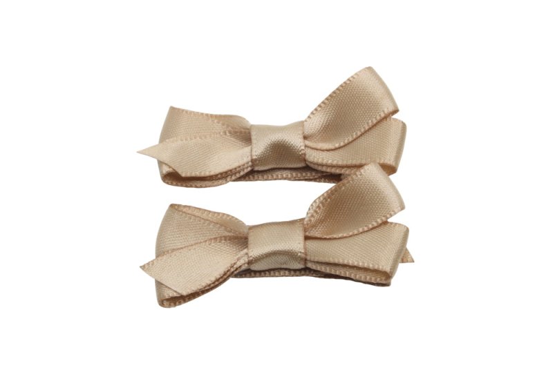 Setje kleine alligator haarspeldjes met strikje satijn tan bruin - Staartjes en Strikjes