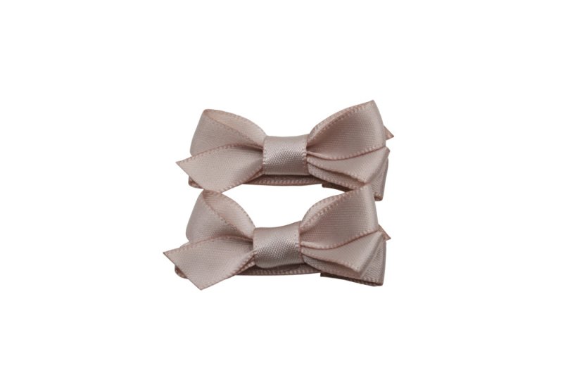 Setje kleine alligator haarspeldjes met strikje satijn vanille - Staartjes en Strikjes