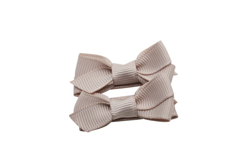 Setje kleine alligator haarspeldjes met strikje taupe - Staartjes en Strikjes