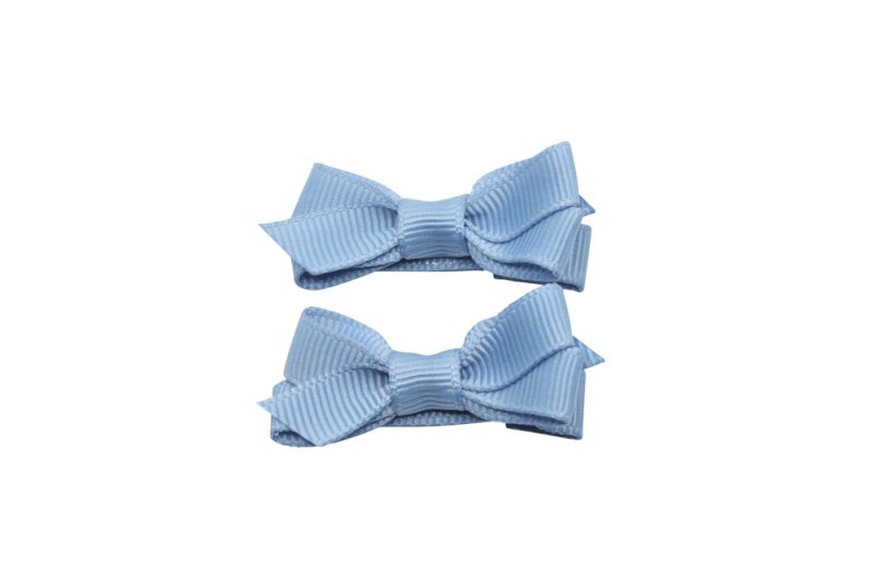 Setje kleine alligator haarspeldjes met strikje zacht blauw - Staartjes en Strikjes