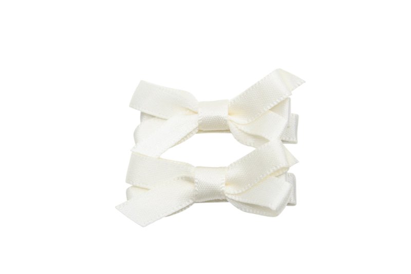 Setje mini alligator haarspeldjes met strikje antiek wit/ivoor satijn - Staartjes en Strikjes