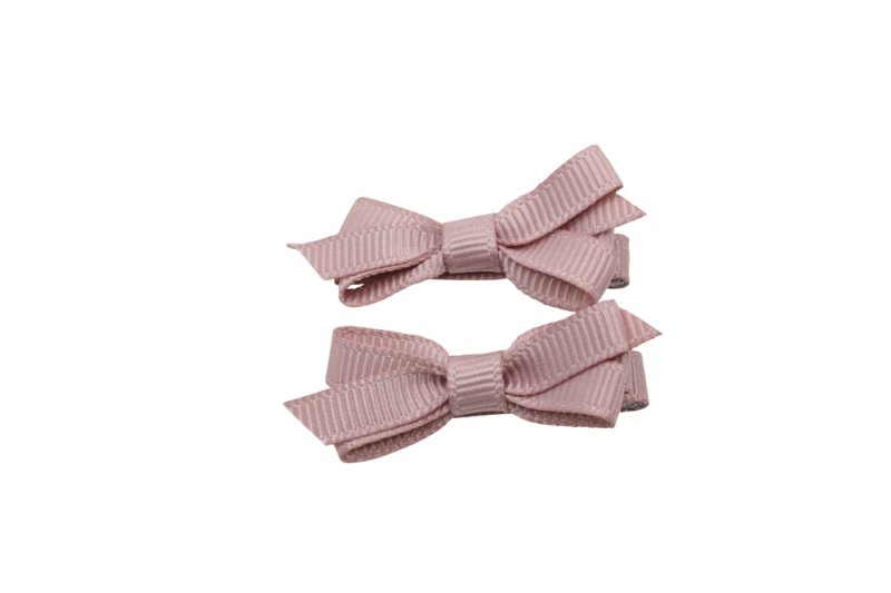 Setje mini alligator haarspeldjes met strikje antique mauve - Staartjes en Strikjes