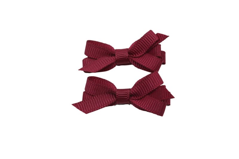 Setje mini alligator haarspeldjes met strikje bordeaux rood - Staartjes en Strikjes