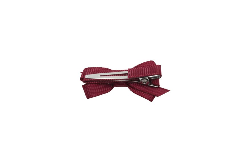 Setje mini alligator haarspeldjes met strikje bordeaux rood - Staartjes en Strikjes
