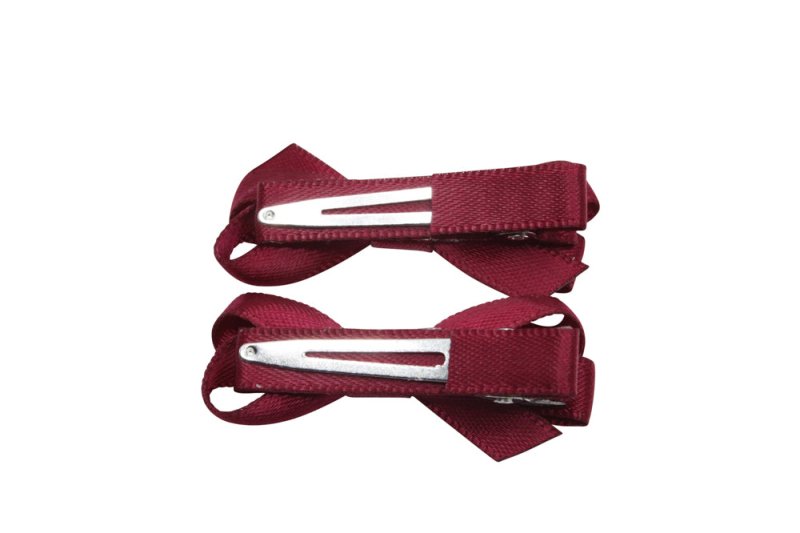 Setje mini alligator haarspeldjes met strikje - bordeaux rood satijn - Staartjes en Strikjes