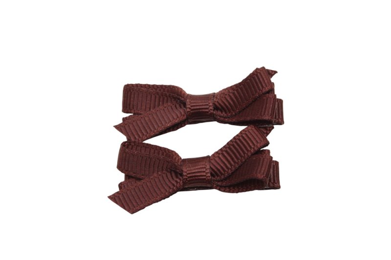 Setje mini alligator haarspeldjes met strikje cappuccino bruin - Staartjes en Strikjes