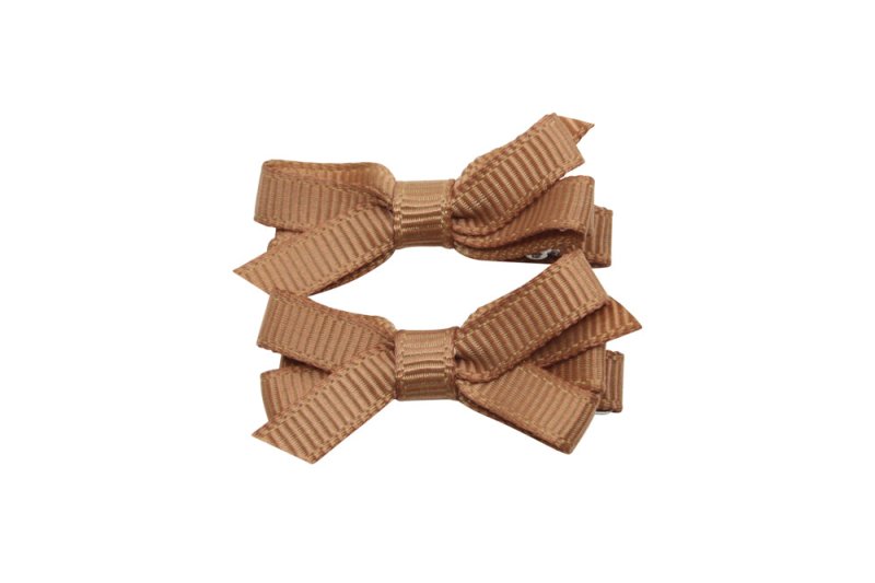 Setje mini alligator haarspeldjes met strikje chipmunck bruin - Staartjes en Strikjes