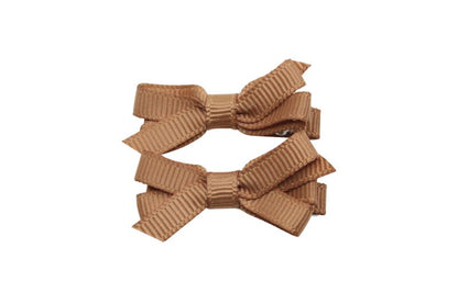 Setje mini alligator haarspeldjes met strikje chipmunck bruin - Staartjes en Strikjes