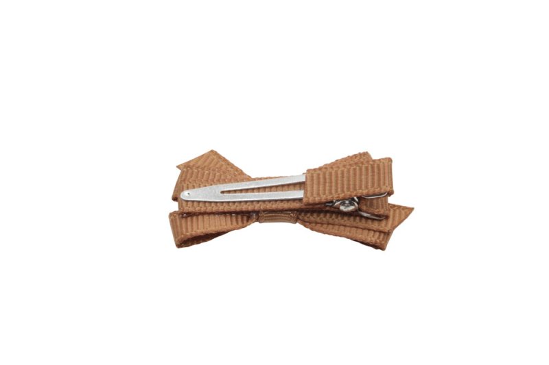 Setje mini alligator haarspeldjes met strikje chipmunck bruin - Staartjes en Strikjes