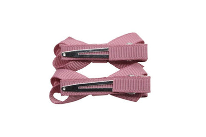 Setje mini alligator haarspeldjes met strikje - diep oudroze/mauve - Staartjes en Strikjes