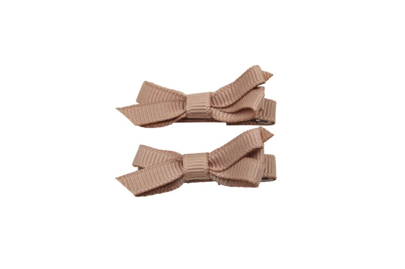 Setje mini alligator haarspeldjes met strikje naturel bruin - Staartjes en Strikjes