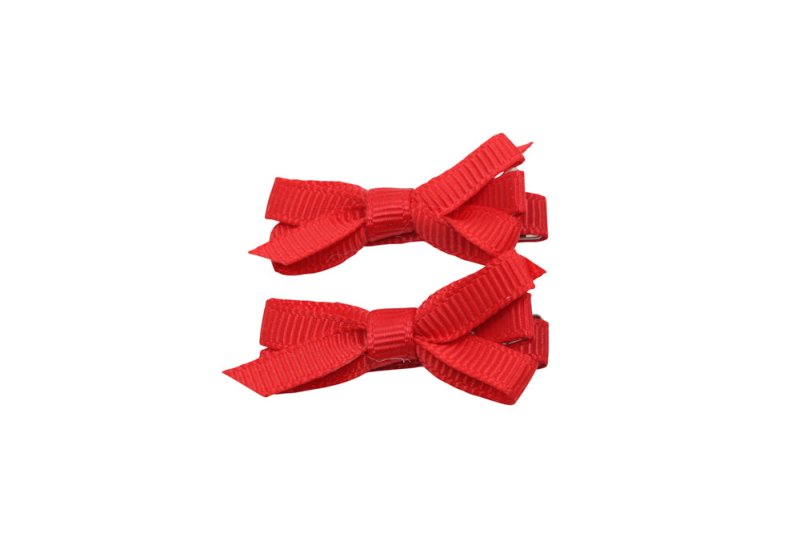 Setje mini alligator haarspeldjes met strikje rood - Staartjes en Strikjes