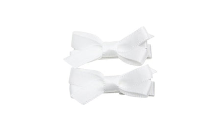 Setje mini alligator haarspeldjes met strikje wit satijn - Staartjes en Strikjes