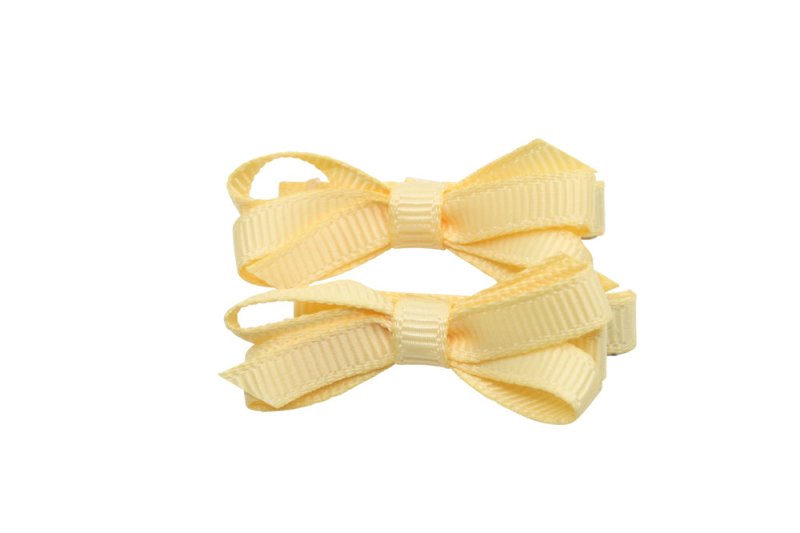 Setje mini alligator haarspeldjes met strikje - zacht geel - Staartjes en Strikjes