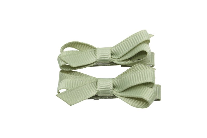 Setje mini alligator haarspeldjes met strikje - zacht groen - Staartjes en Strikjes
