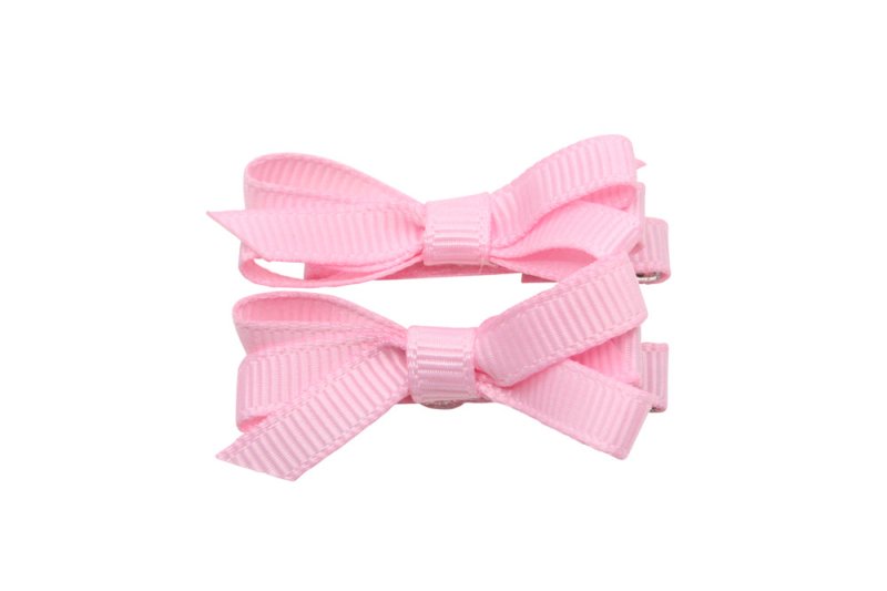 Setje mini alligator haarspeldjes met strikje - zacht roze - Staartjes en Strikjes