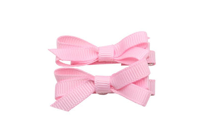 Setje mini alligator haarspeldjes met strikje - zacht roze - Staartjes en Strikjes