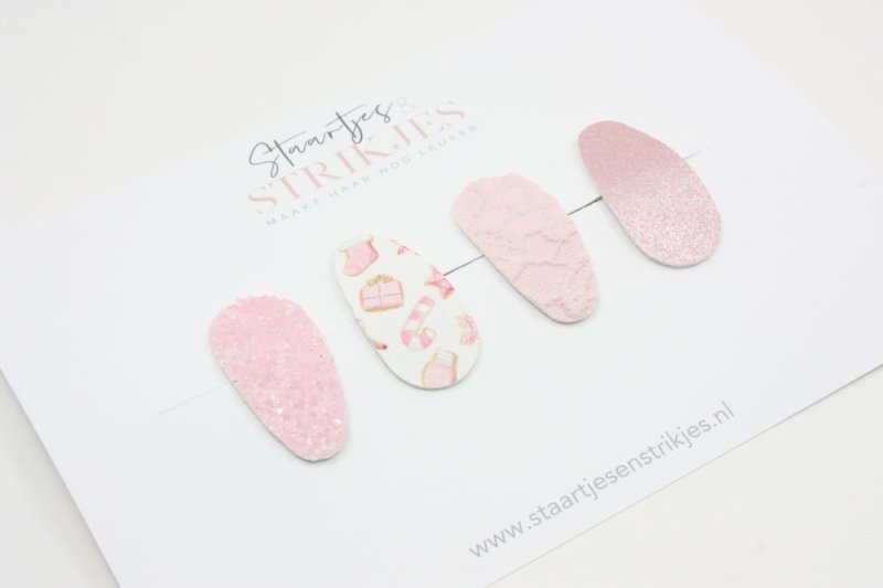 Setje van 4 baby haarspeldjes Pink Christmas - Staartjes en Strikjes