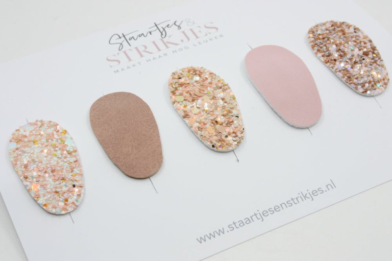 Setje van 5 anti - slip baby haarspeldjes Pink Glitter - Staartjes en Strikjes