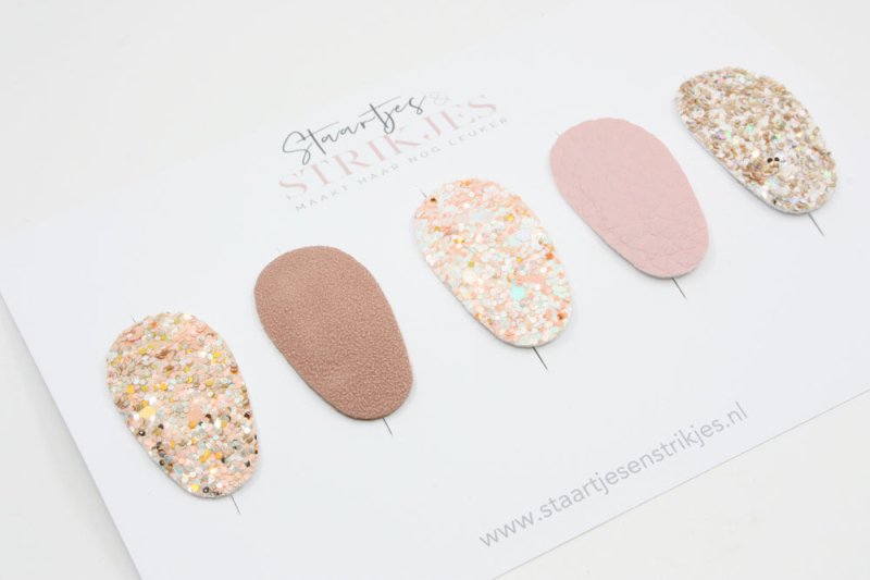 Setje van 5 anti - slip baby haarspeldjes Pink Glitter - Staartjes en Strikjes