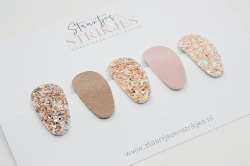 Setje van 5 baby haarspeldjes Pink Glitter - Staartjes en Strikjes
