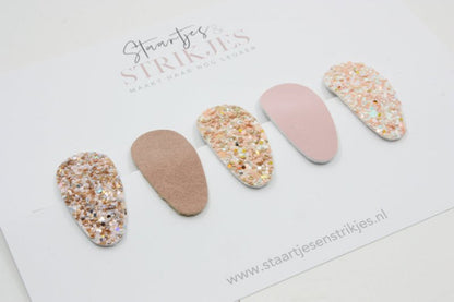 Setje van 5 baby haarspeldjes Pink Glitter - Staartjes en Strikjes
