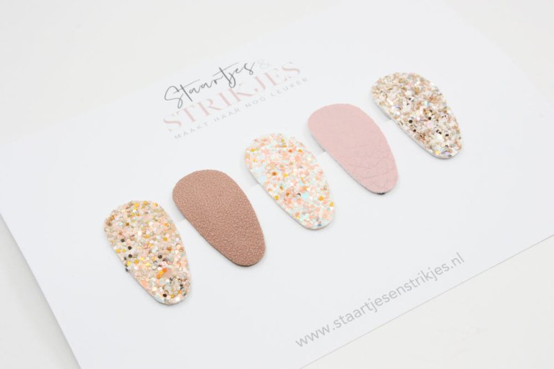 Setje van 5 baby haarspeldjes Pink Glitter - Staartjes en Strikjes