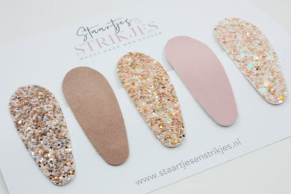 Setje van 5 grote haarspeldjes Pink Glitter - Staartjes en Strikjes