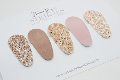 Setje van 5 peuter/kleuter haarspeldjes Pink Glitter - Staartjes en Strikjes