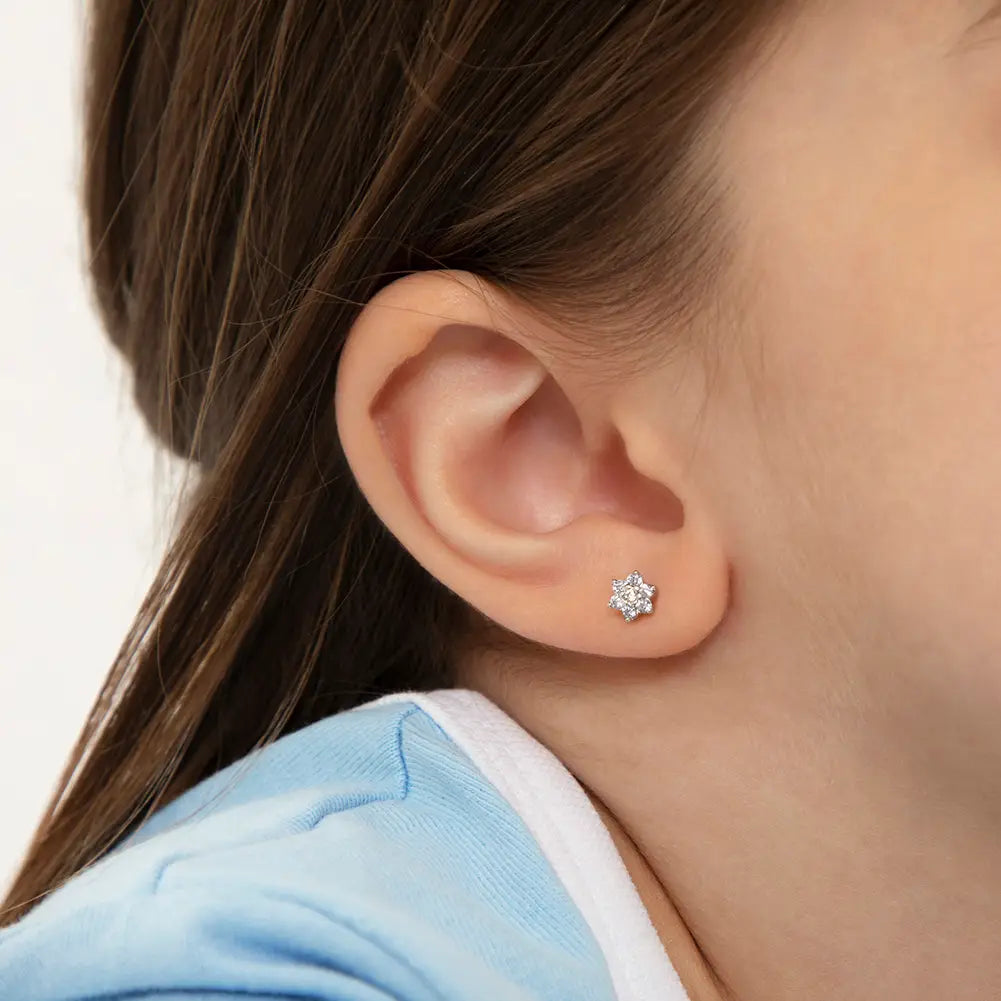 Zilveren kinderoorbellen bloemetjes zirconia | schroefsluiting