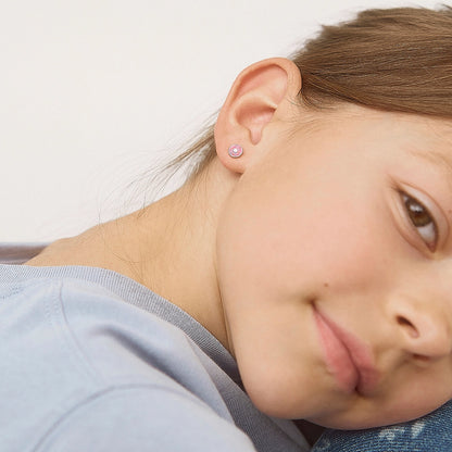Silberne Kinderohrringe Donut rosa | Schraubverschluss