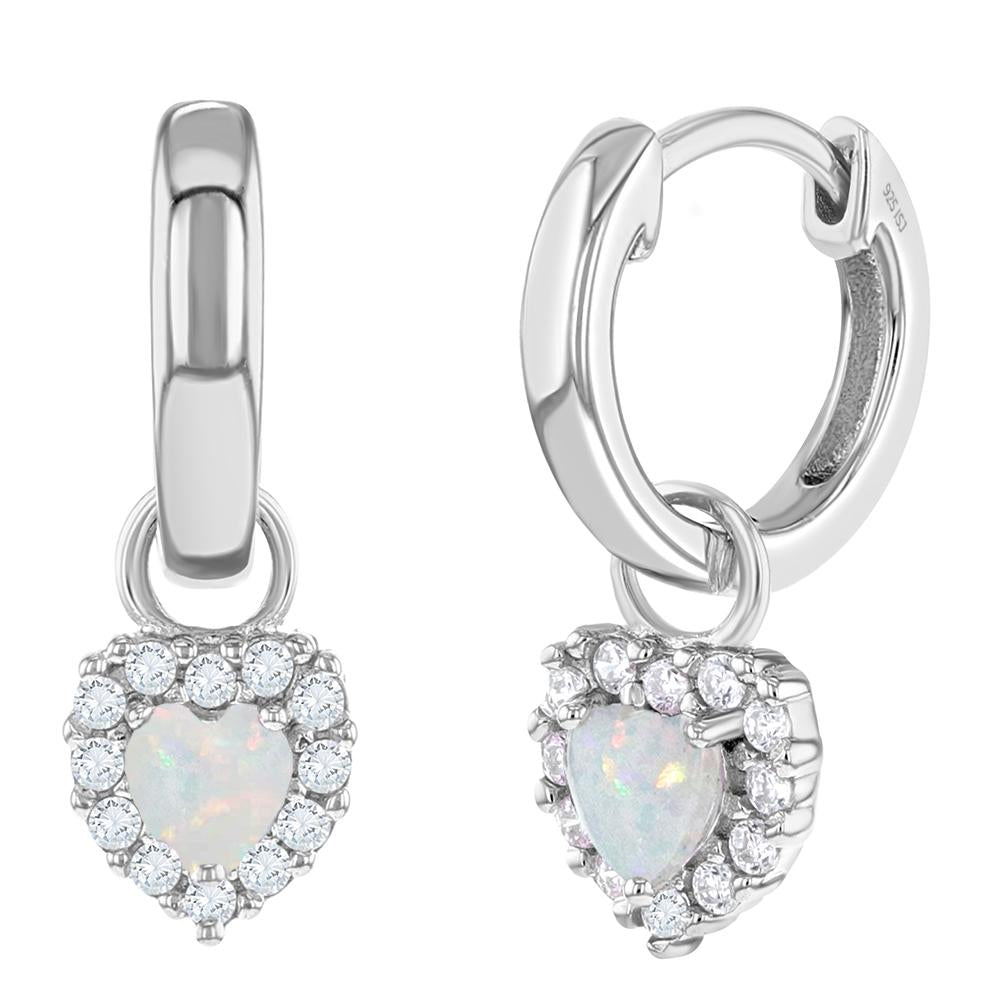 Silberne Kinderohrringe Creolen/Ohrringe Herzchen Opal-Look und Zirkonia