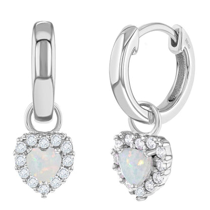 Silberne Kinderohrringe Creolen/Ohrringe Herzchen Opal-Look und Zirkonia