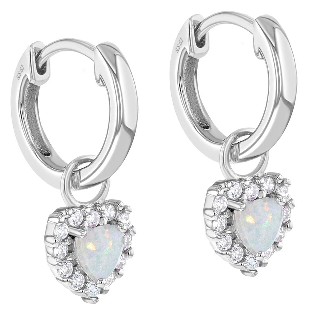 Silberne Kinderohrringe Creolen/Ohrringe Herzchen Opal-Look und Zirkonia