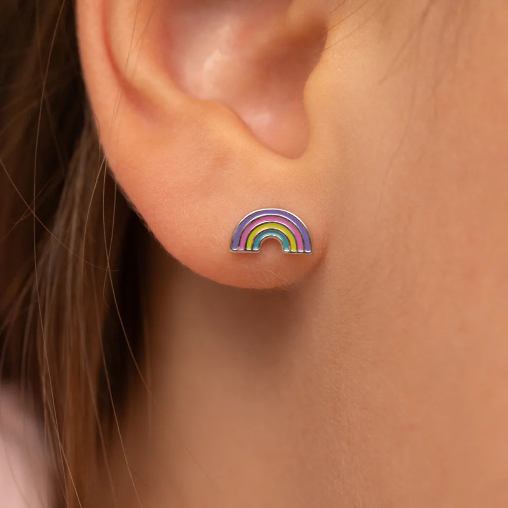 Zilveren kinderoorbellen regenboog | schroefsluiting
