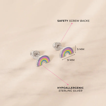 Silberne Kinderohrringe Regenbogen | Schraubverschluss