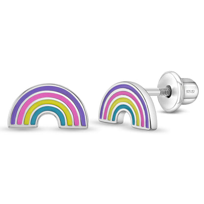 Silberne Kinderohrringe Regenbogen | Schraubverschluss