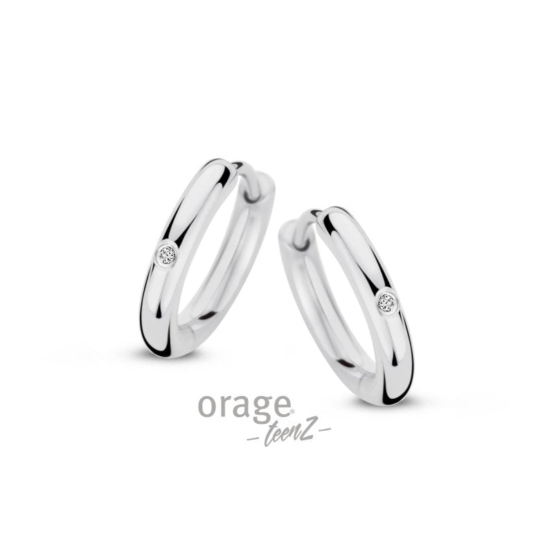 Stalen kinderoorbellen Orage Teenz oorringen/creolen 10 mm met zirconia - Staartjes en Strikjes