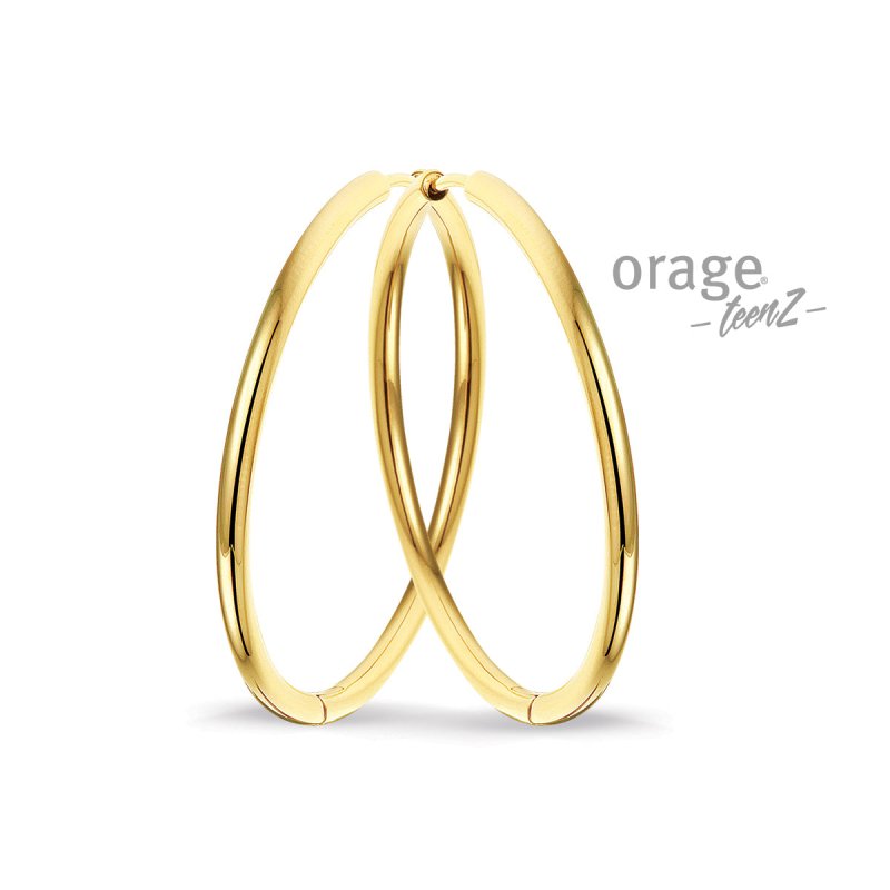 Stalen oorbellen goldplated Orage Teenz oorringen/creolen 40 mm - Staartjes en Strikjes