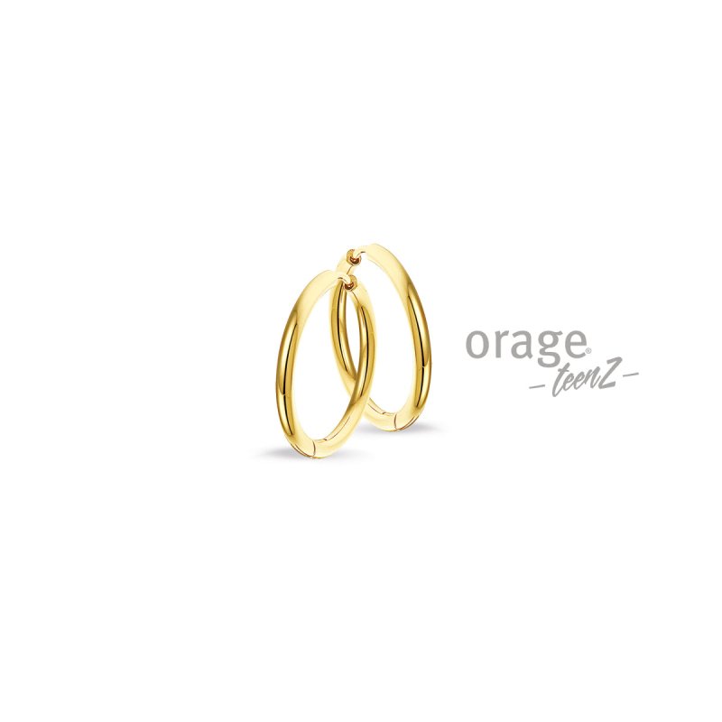 Stalen oorbellen goldplated Orage Teenz oorringen/creolen 8 mm - Staartjes en Strikjes