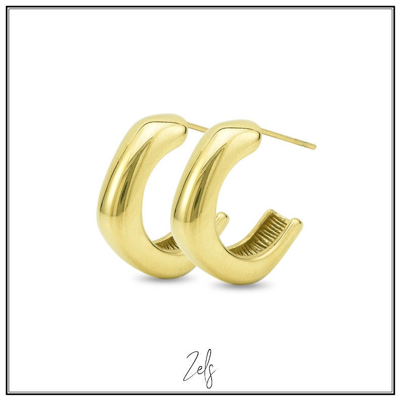Stalen oorbellen goudkleurige brede oorringen 20 mm | Zels - Staartjes en Strikjes