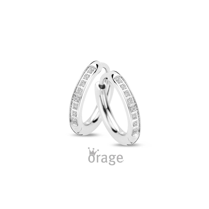 Stalen oorbellen Orage Teenz oorringen/creolen 15 mm met zirconia - Staartjes en Strikjes
