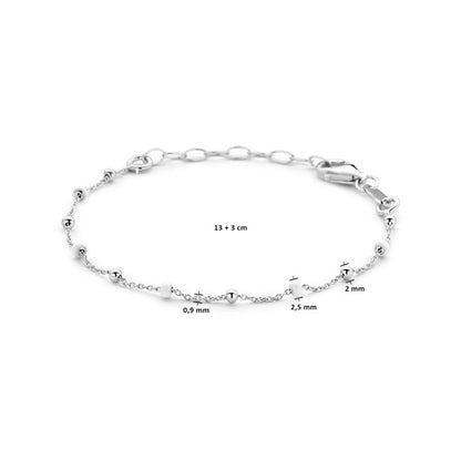 Zilveren armbandje bolletjes wit en zilver - Staartjes en Strikjes