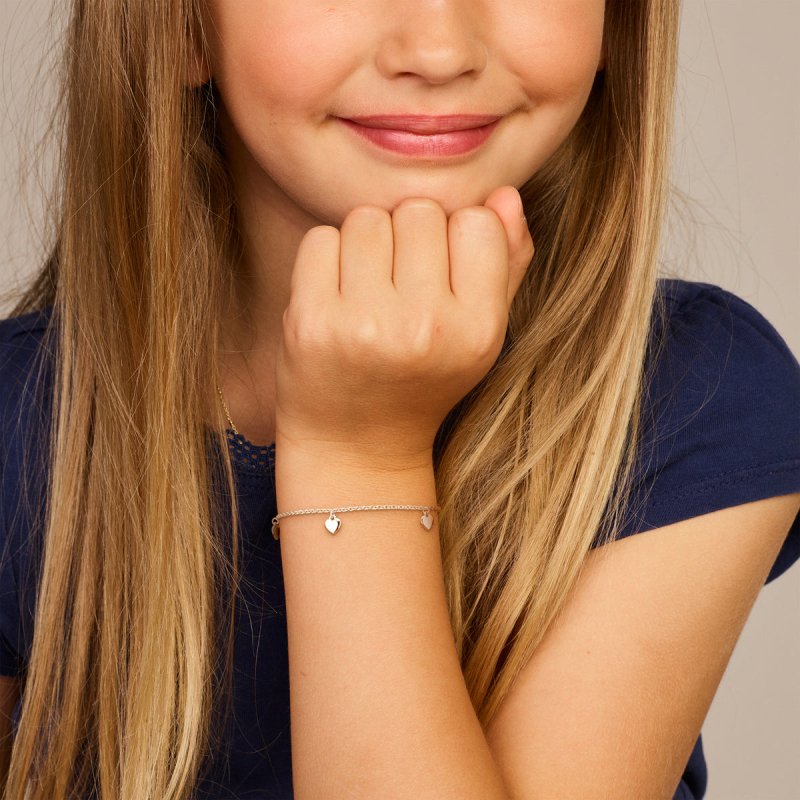 Zilveren bedel armbandje hartjes - Staartjes en Strikjes