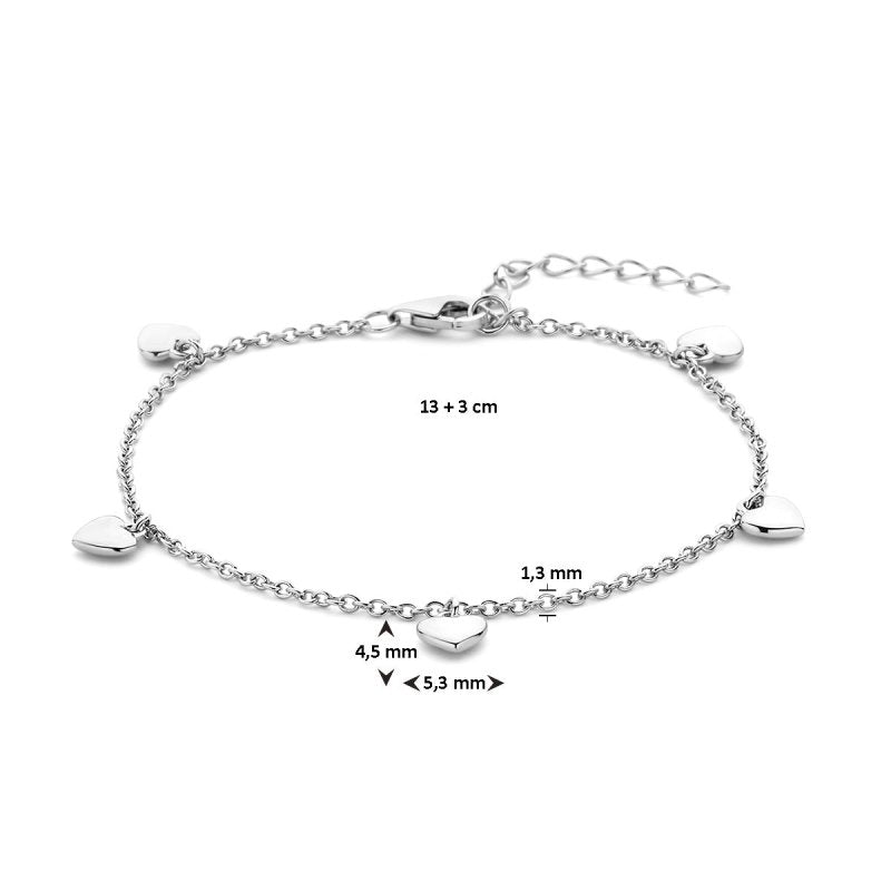 Zilveren bedel armbandje hartjes - Staartjes en Strikjes